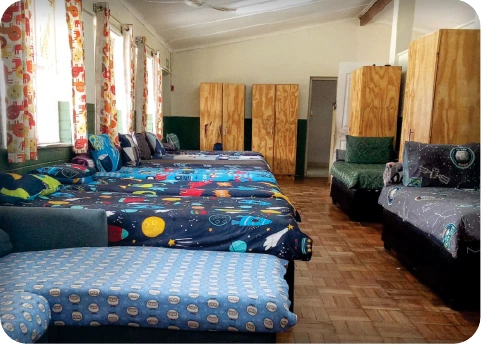 A bedroom prepared for the children